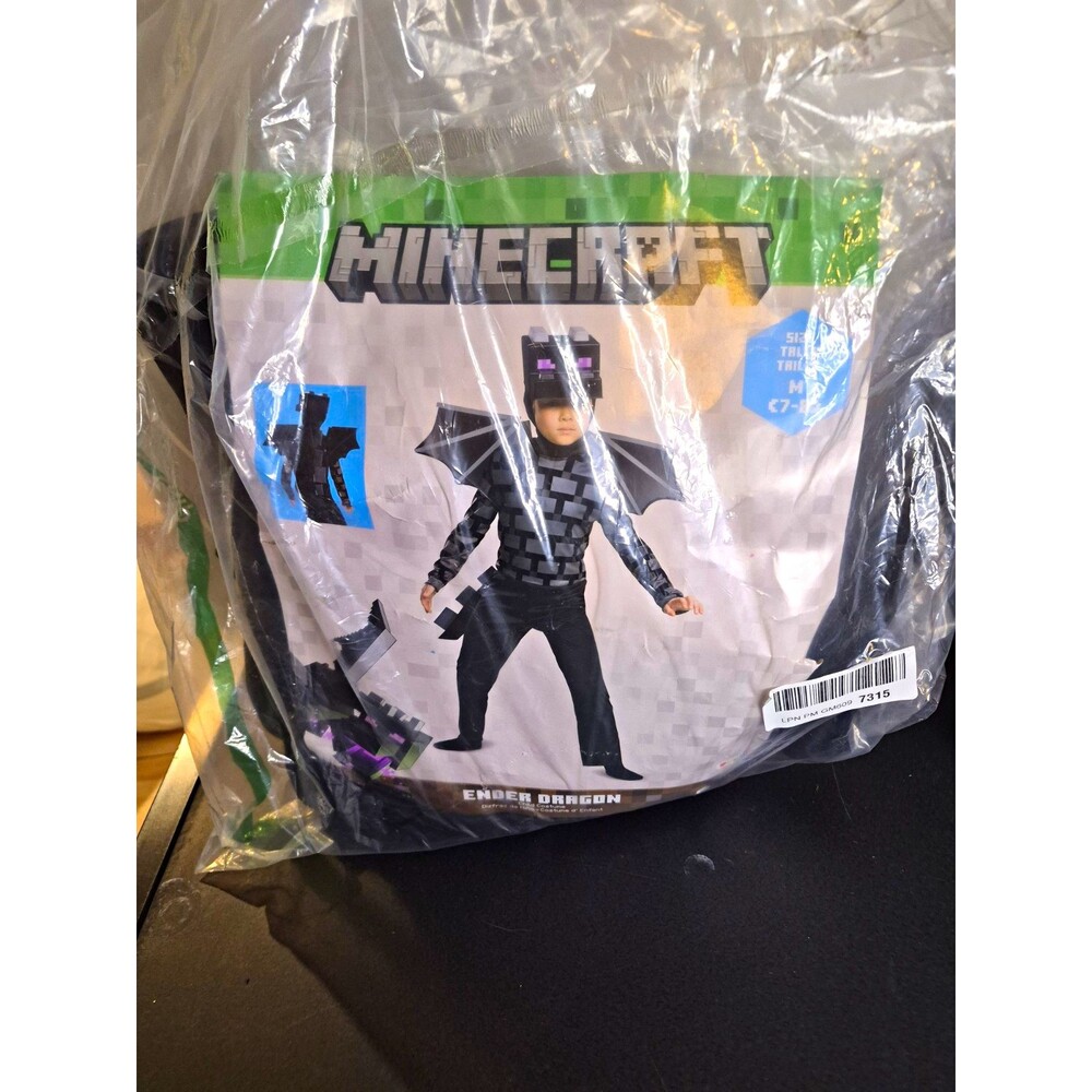 Minecraft Ender Dragon Boys Costume Complete Outfit w/ Wings Size 7-8 Black Gray